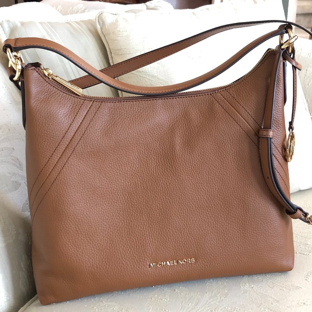 **SOLD** NWT Michael Kors Aria Luggage Brown Leather Shoulder Handbag/Crossbody - Picture 2 of 10